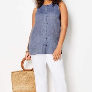 J Jill Love Linen Chambray Knot Button Sleeveless Top Shirt Large